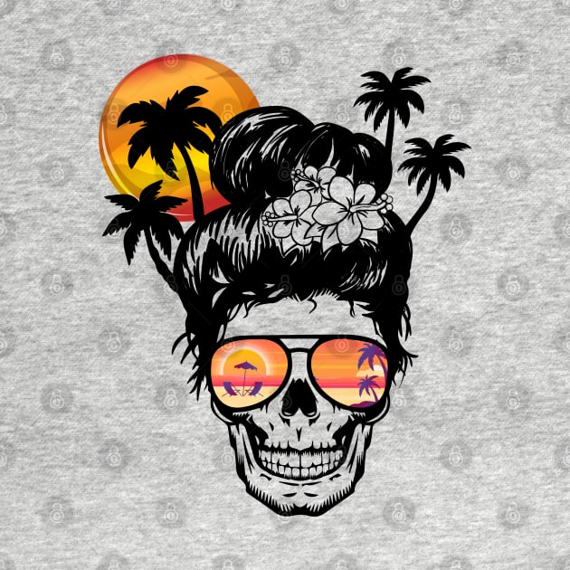 Sun Salt Sand Beach Coconut Tree Messy Bun Skull Vacation by Medaze